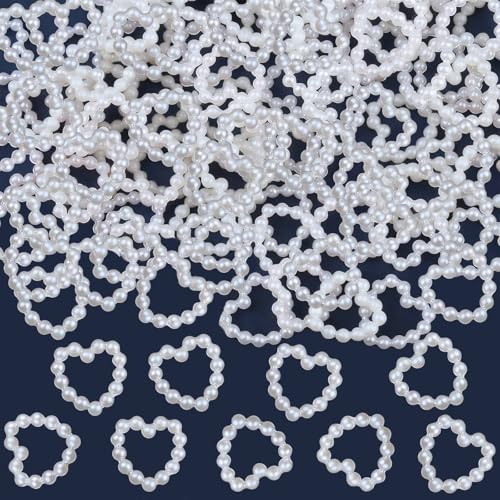 ParPix Lot de 200 perles blanches en forme de cœur - Décoration de mariage - Confettis en forme de cœur - Décoration de table de mariage - Confettis en...
