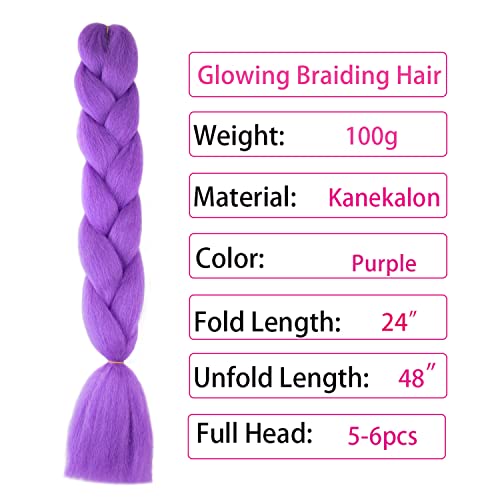 Itsuhair Purple Braiding Hair Kanekalon Box Braids Hair Extensions 24Inch 5Pcs Glow In The Dark Hair Knotless Purple Kanekalon Braiding Hair #TOP2