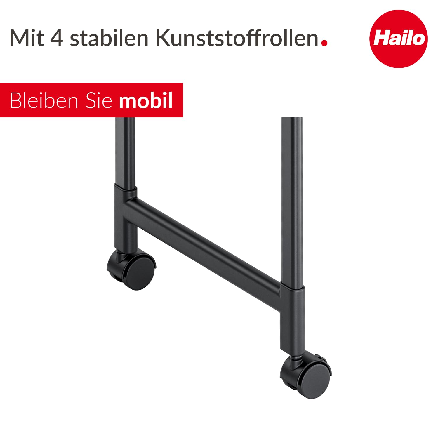 Hailo Quickboard – Mobile Universalablage mit Rollen - klappbar & platzsparend - vielseitig einsetzbar - pro Ablagefläche belastbar bis max. 10 kg - schwarz matt