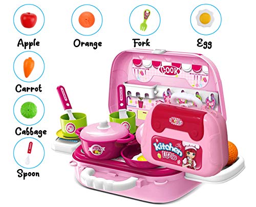 Image of Zest 4 Toyz Plastic Kitchen Set for Kids Girls Pretend Play Toys Portable Suitcase Cooking Set Early Educational Toys Kitchen Set 27 Pieces
