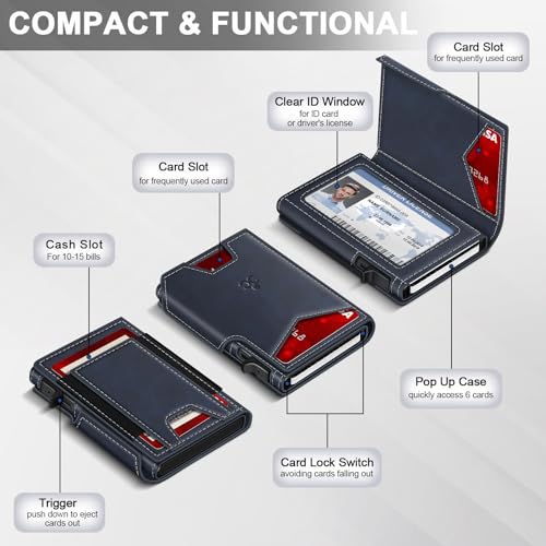 Image of Wallet for Men Wallet with Slim Pop Up Card Holder 9-13 Cards, Bifold Minimalist Smart Wallet RFID Blocking Credit Card Holder with ID Window & Stretchable Cash Slot Compact Metal Aluminum Card Case