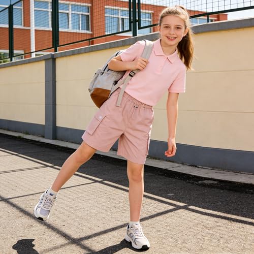 Image of Rolanko Girls Cargo Shorts Lightweight Parachute Short Pants with Pockets Summer Cargo Shorts for Kids Casual Hiking Sports
