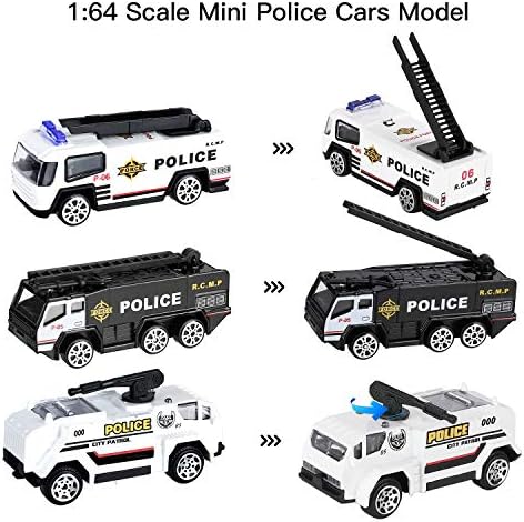 XDDIAS Alloy Police Cars Toys Set, 6Pcs Mini Die Cast Police Car Models Vehicle, Transport Truck Patrol Car Toy for Kids Toddlers boys