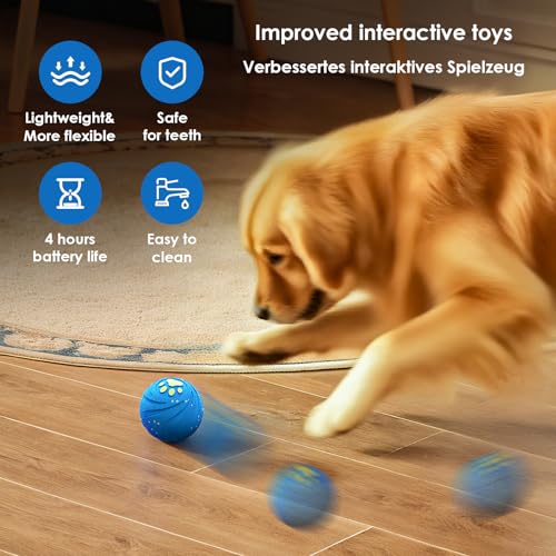 Shepatio Hundespielzeug - Interaktiver Hundeball, Self Moving Dog Ball für Hunde, Intelligentes Hundespielzeug mit 3 Spielmodi, Geburtstagsgeschenk, USB Wiederaufladbar (Blau)