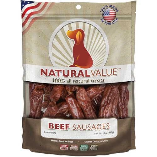 Loving Pets Natural Value Beef Sausages - Soft Jerky Dog Treats for Large & Small Breeds - Healthy Gluten, Wheat, Soy & Grain Free Pet Treats for Dogs