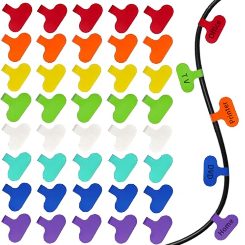 40 Pcs Multi Color Cable Labels, Oval Wire Labels for Electronics, Computer & Industrial Cable Management and Identification, Durable Cord Tags with Writable Surface in 8 Assorted Colors(1.5" x 0.78")