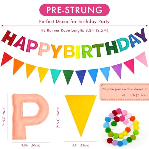 image for CANREVEL Pre-Strung 3D Happy Birthday Banner, 3 PCS Rainbow Happy Felt