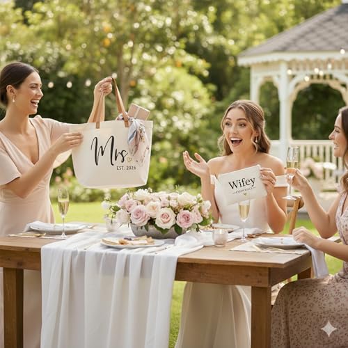Image of ELEGANTPARK Mrs Gifts Future Mrs. 2026 Bag Wedding Gifts for Bride Bridal Shower Bachelorette Party Honeymoon Travel Large Shoulder Bags Canvas Totes with Zipper Set of 2
