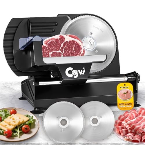 Meat Slicer, 220W Electric Deil Food Slicer with 2 Removable 7.5