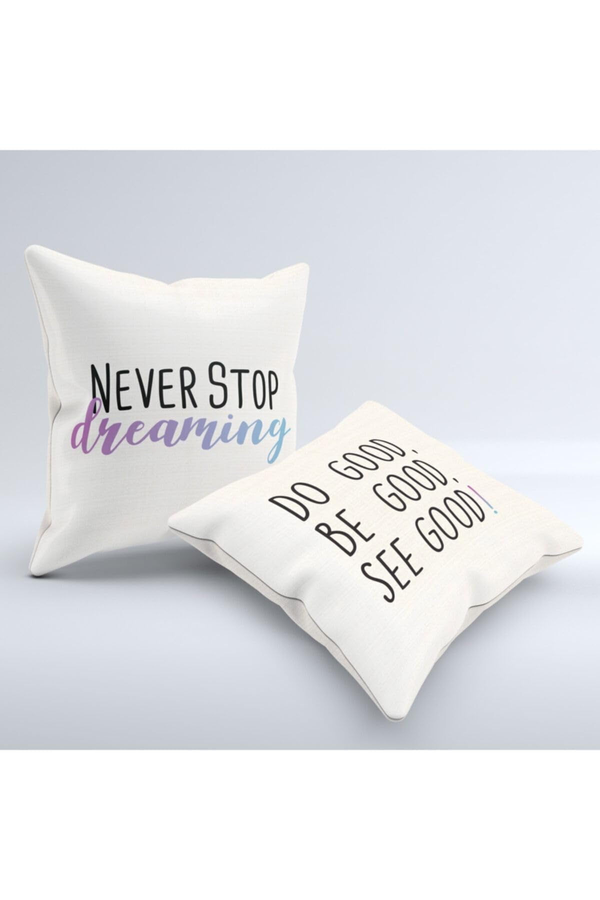 Hediyesepeti Never Stop Dreaming Motto Tasarımlı Dekoratif Çift Yastık - Baskılı Yazılı Dekoratif Kırlent