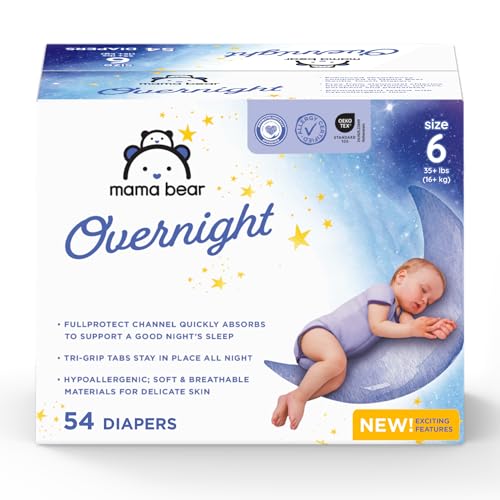 Image of Amazon Brand - Mama Bear Overnight Diapers, Size 6, 54 Count