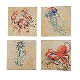 CoasterStone Creatures of The Ocean Absorbent Coasters (Set of 4), 4-1/4