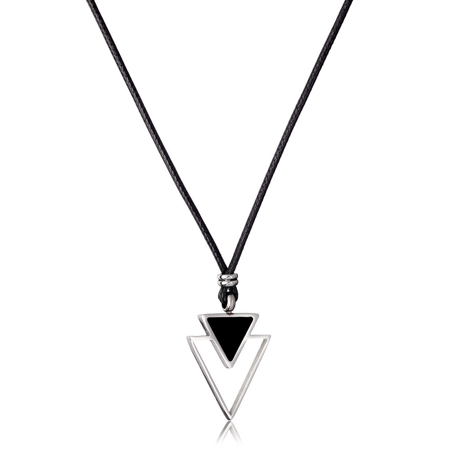 GalisGalis Pendant Necklace for Men - Waterproof Necklace with Stainless Steel Geometric Triangle Pendant - Stylish Leather Necklace Cord as Gifts for Him - 23" Black Cord Necklace with Onyx Pendant