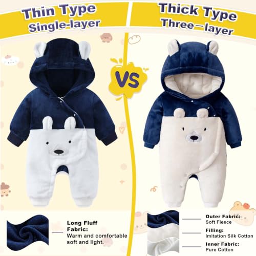 Image of Fairy Baby Newborn Baby Snowsuit Bear Suit Romper Winter Warm Coat Infant Fleece Footie Jumpsuit for Girls Boys 0-18M