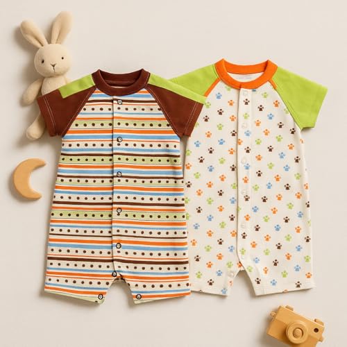 Image of TuddyBuddy 100% Cotton Romper /Jumpsuit /Bodysuit Set for Baby (Pack of 2 Playsuits)