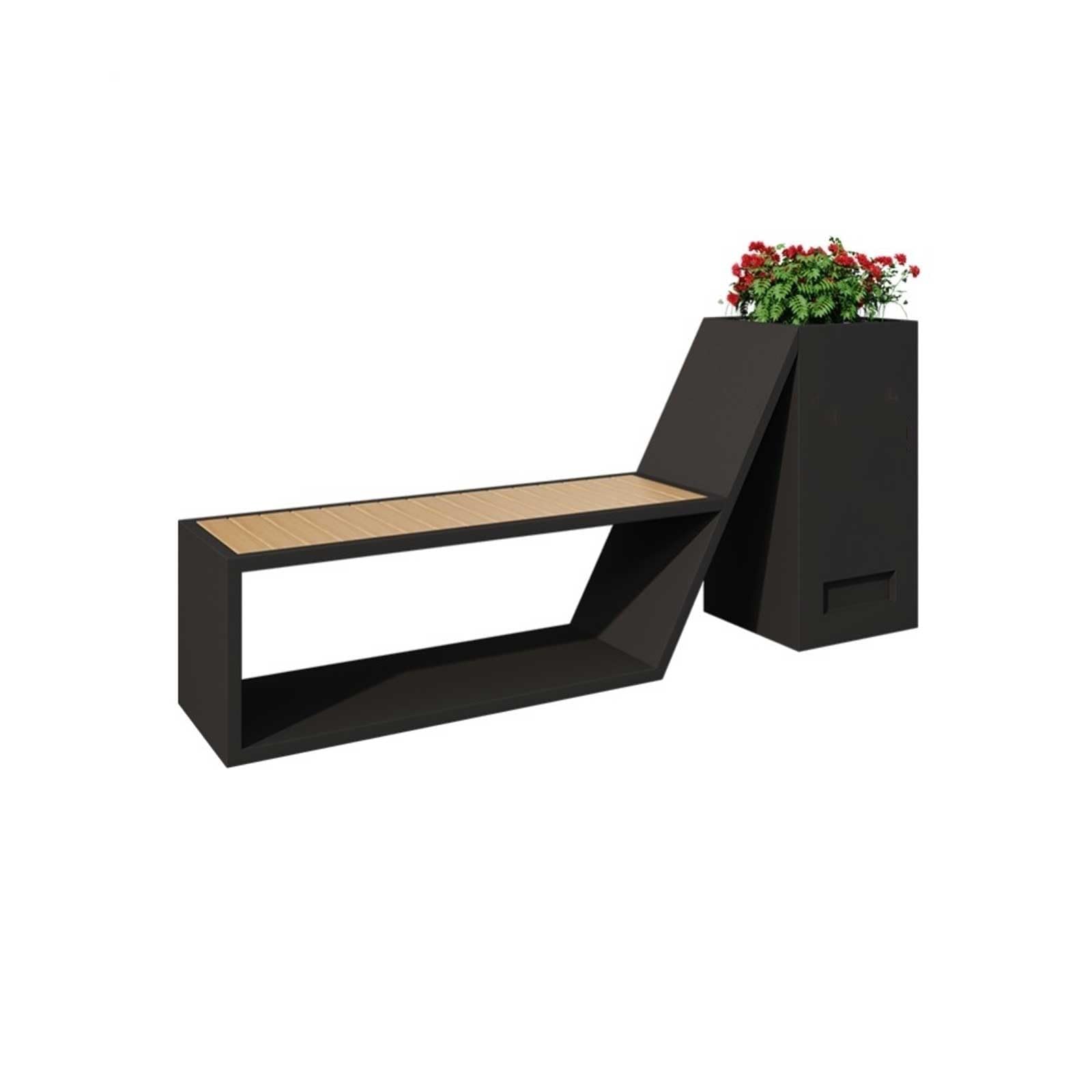 Banco de jardín de metal de hierro con maceta, asiento de parque al aire libre, negro, 180 x 30 x 80 cm, ideal para zonas de descanso comerciales y patios