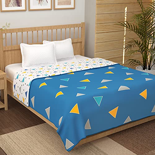 Image of Story@Home Comforter Double Bed |100% Cotton Blanket |150GSM, 225 X 240 cm | AC Comforter Double Bed | Blue, Geometric Pattern Quilt for Double Bed | Duvet | Dohar | Perfect for Festive Gifting