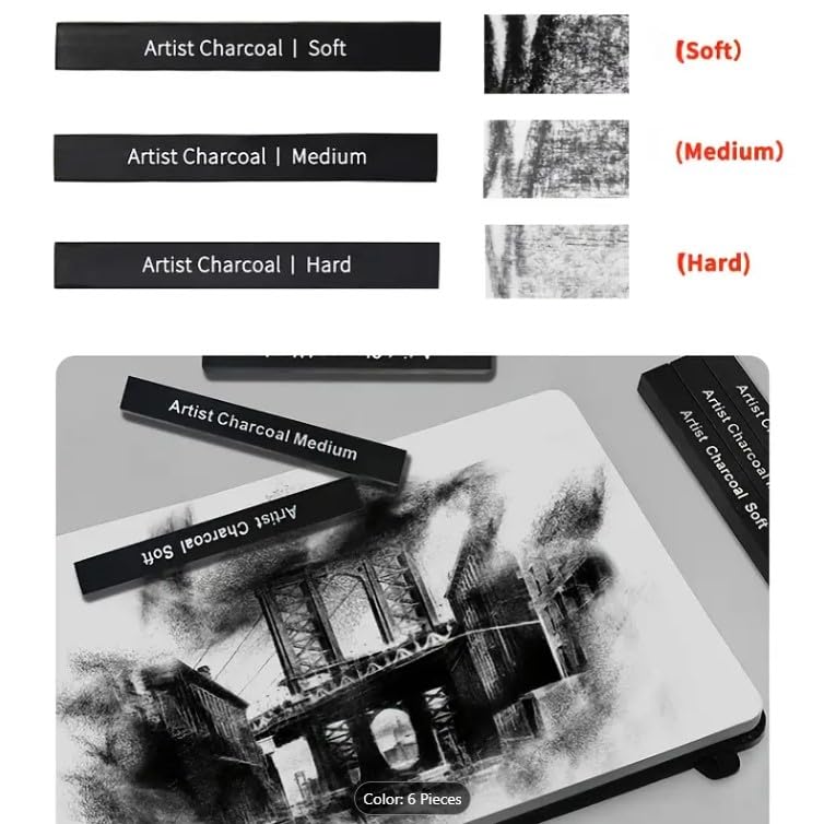 like it Square Charcoal Sticks for Sketching - Dust-Free, 6pcs Student Artist Sketch Drawing Black Compressed Charcoal Sticks Pencils Set 4