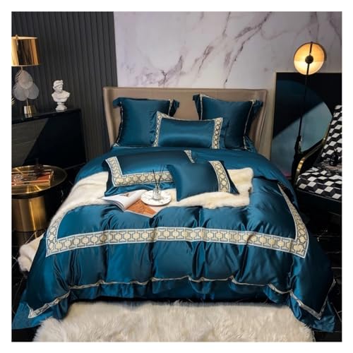 GUHPZA Juego De Cama De Cuatro Piezas, Ropa De Cama De Algodón De Seda De 1200 Hilos, Funda Nórdica Sedosa, Funda De Almohada, Sábana Plana/Ajustable con Goma, Tamaño,B-King Size 4 pcs