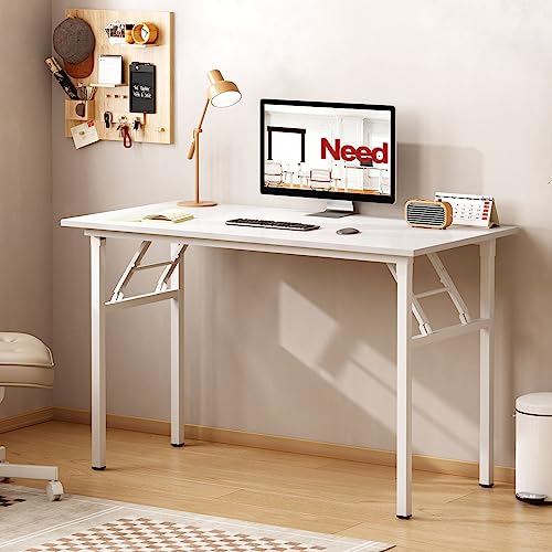 Image of Need Office Computer Desk 39.3 Inch Sturdy Folding Laptop Table White | White Frame Writing Gaming Work Table /Foldable Home Office Desk /Sewing Table, No Assembly Required