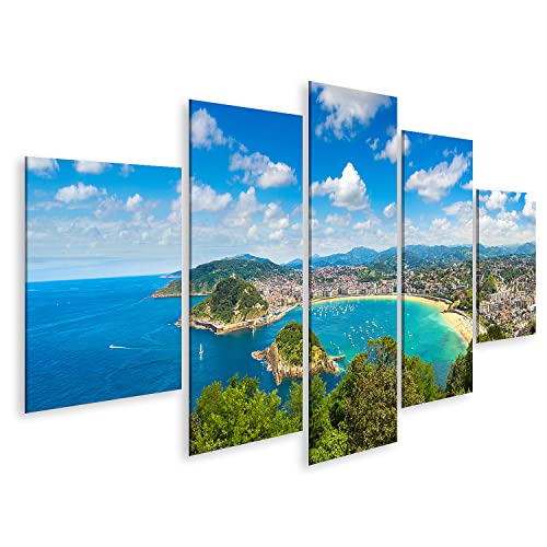 islandburner Cuadro sobre Lienzo Vista panorámica San Sebastián fotografía aérea Donostia Hermoso Verano día S imágenes murales póster