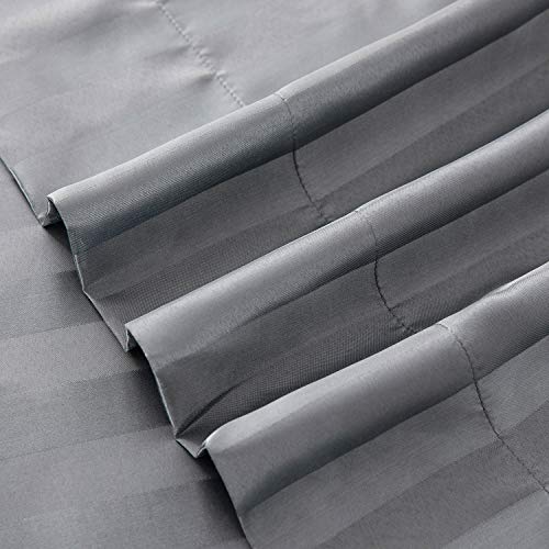 Image of Lanest Housing Satin-Silk Sheets Full Size Bed Set, Dark Grey Soft Cooling Deep Pocket Sheets, Hypoallergenic, Wrinkle and Fade Resistant Bedding Set, Striped