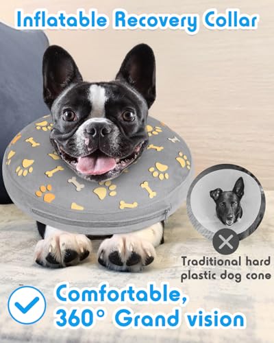 Image of Inflatable Dog Pillow Cone Collar After Surgery, Donut Soft Neck Cone for Pug Dachshund Medium Dogs, etc, Recovery E Collar to Stop Licking Paw