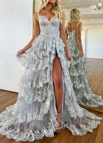 Off The Shoulder Plus Size Hot Pink Prom Dress with Slit Elegant Lace Tulle Tiered Dress for Women4