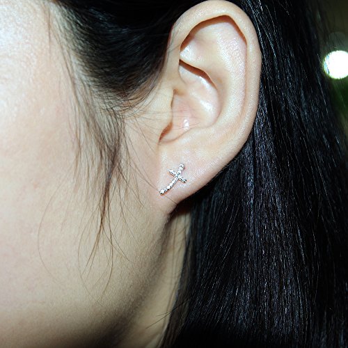 Aoedej Cross Stud Earrings Sterling Silver Cubic Zirconia Religious Cross Earrings Stud For Women And Men (Style 5) #TOP2