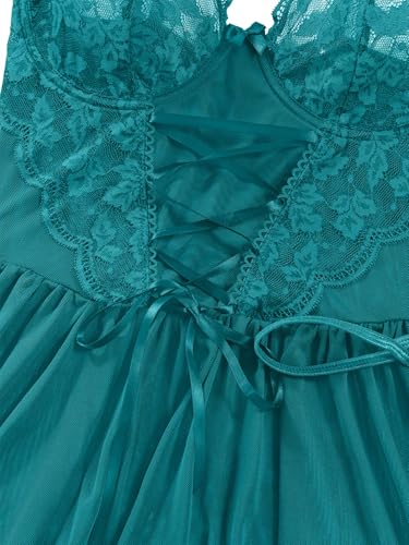Image of Lilosy Sexy Garter Belt Mesh Lace Babydoll Lingerie Dress Set with Thong