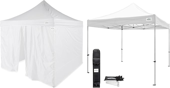 Caravan Canopy 10 x 10 Foot Commercial Tent Sidewalls with TitanShade 10 x 10 Foot Outdoor Steel Frame Portable Instant Canopy Kit, White