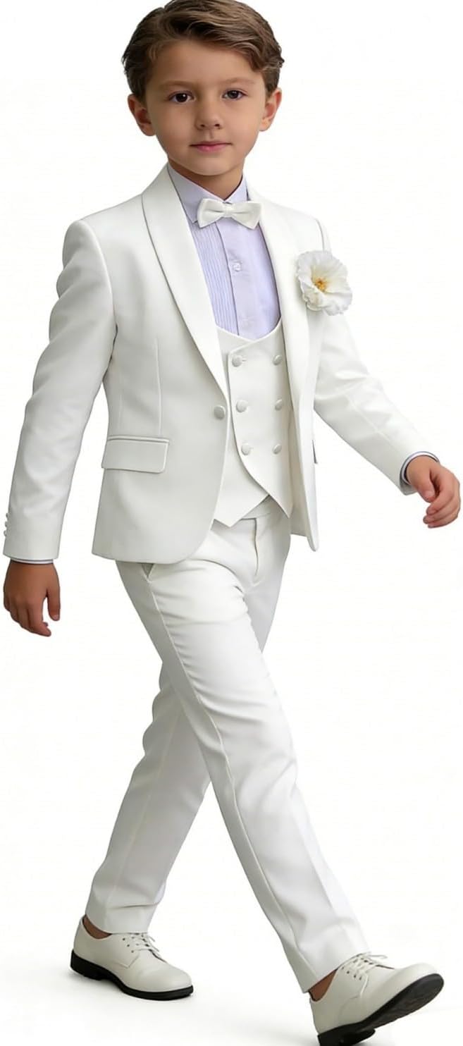 Boys 3 Piece Slim Fit Kids Tuxedo Suits Solid Color Formal Wedding Ring Bearer Outfit Teen Prom Suit
