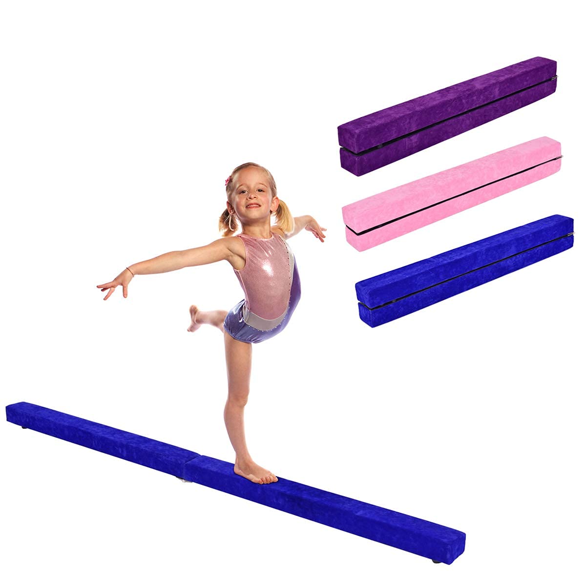 RELAX4LIFE Trave da Ginnastica Pieghevole 210 cm, Trave di Equilibrio per Palestra e Casa con Base Antiscivolo, Cerniere e Schiuma, Allenamento Fitness per Bambini e Adulti (Blu)