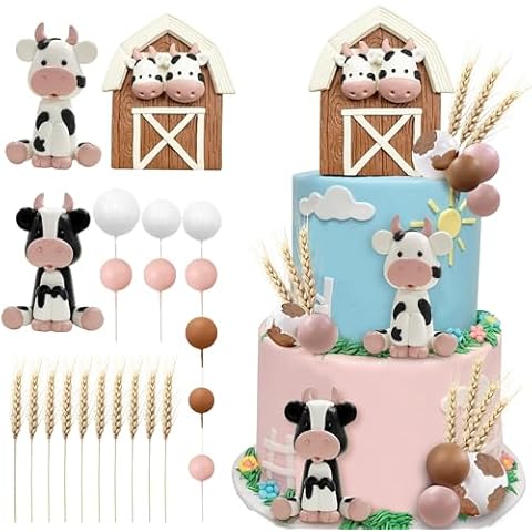 22 PCS Cow Cake Topper Farm Cow Cake Decorations for Baby Shower Cow Themed Girls Boys Birthday Party Decorations Supplies (Farm Cow) Cover