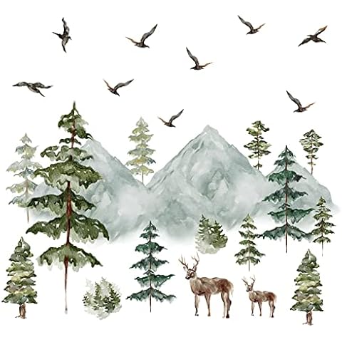 Watercolor Mountain Wall Decals for Kids Room thumbnail