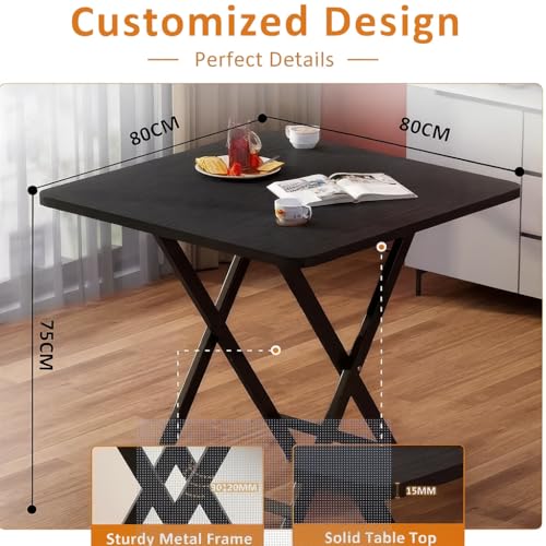 Image of Multi-Purpose Portable & Foldable Wooden Dining Table Desk for Living Room ,Made with Engineered Plywood & Powder Coated Finish for Home & Office Pre-Assembled Black(L*80,B*80,H*75)cm.