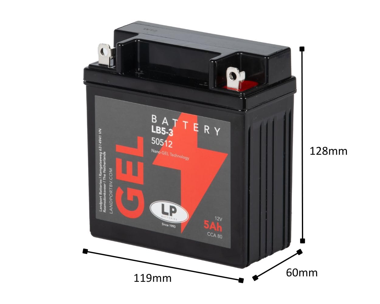 LANDPORT Batterie LB5-3 Gel 12V 5Ah kompatibel für Simson, Yamaha RD 350, Malaguti F15 – Premium Gel-Motorradbatterie