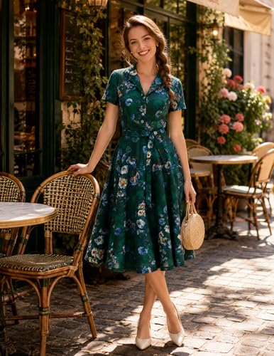Image of Wedtrend Women's Vintage Tea Dress, Short Sleeve Cocktail Party Dress Work Church Casual Dress