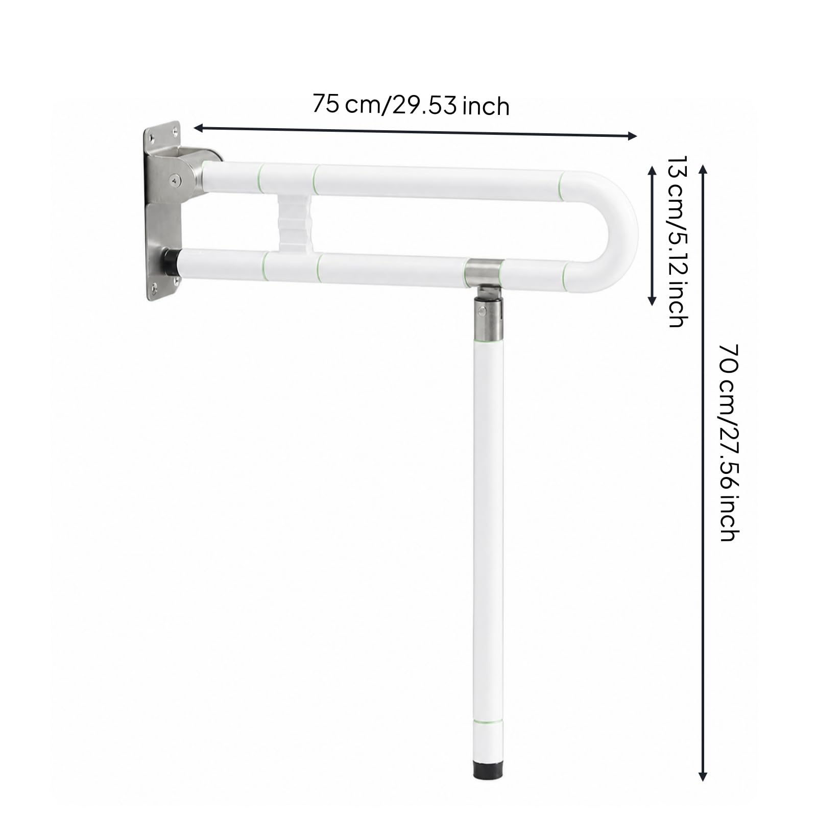 Maniglione per Disabili con Cerniera, Bianco, Bianco, 75cm Con Gamba