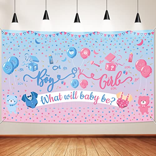 Image of Gender Reveal Decorations - Blue Pink Backdrop for Baby Gender Reveal Party Supplies | Boy or Girl Gender Reveal Banner Baby Shower Decorations What Will Baby Be Photography Photo Backgroud