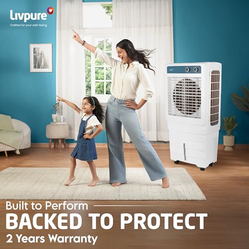Image of Livpure Aerofrost Neo 90L Desert Air Cooler, White, Adjustable Speed, Ice Chamber, 5 Castor Wheels, Water Level Indicator, Works on Inverter