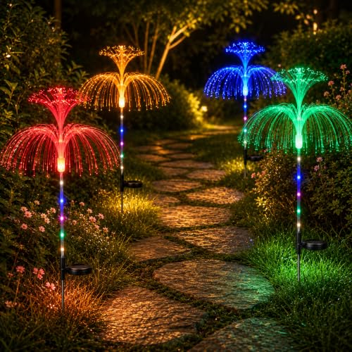Image of Winsegom Solar Lights Outdoor Garden, 4 Packs Coloured Solar Firework Lights, Waterproof Starburst Light Dandelion Stake Light for Yard Lawn Party Patio Wedding Decor