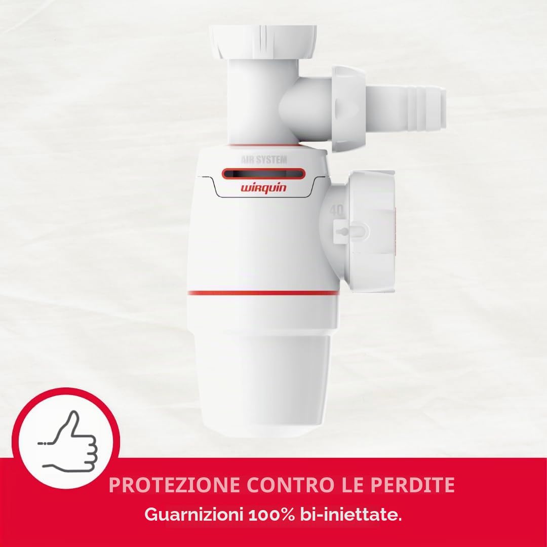 Wirquin 30723195 - Sifone per lavello Neo Air ⌀40 mm zero perdite con presa lavatrice, bianco