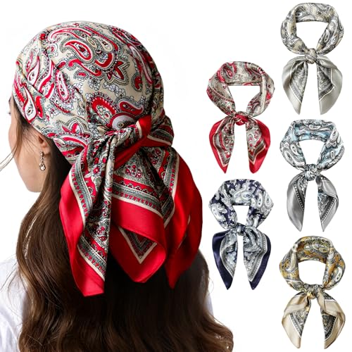 AOOSA Pañuelos Para El Pelo para Mujer, Pañuelos Satén Cuadrados Grandes Pelo, Moda Pañuelo Cabeza Mujer, Accesorios Seda de Playa Estampado Clásico