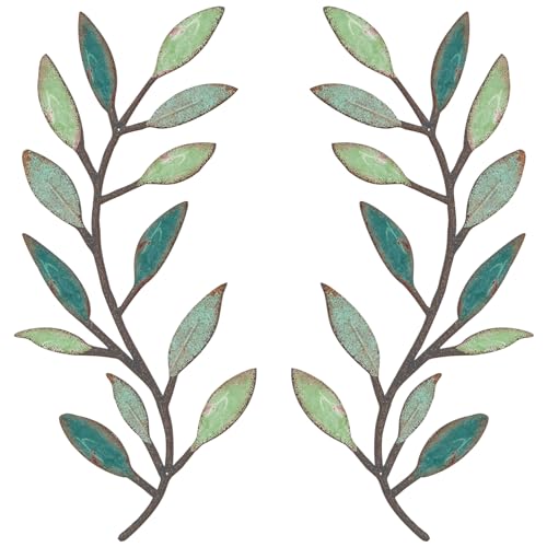 Zhengmy 2 Pieces Metal Tree Leaf Wall Decor Vine Olive Branch Leaf Wall Art Living Room, Hallway...