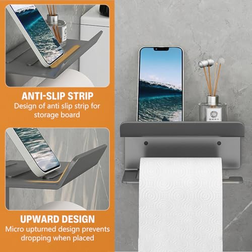 Image of HASTHIP Stainless Steel Toilet Paper Roll Holder with Mobile Stand - Tissue Holder for Bathroom No Drilling Rustproof Wall Mounted Storage Rack Bathroom Accessories for Washroom - Black