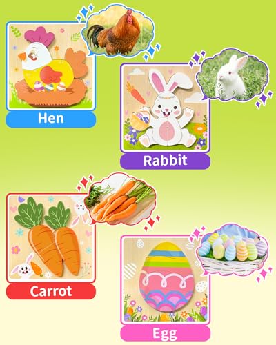 Image of Oomloid Easter Wooden Puzzles Toddler Toys, 4 Pack Party Favors Baskets Essentials Birthday Gifts Montessori Toys Easter Basket Stuffers Puzzles for Toddlers Kids Girls Boys