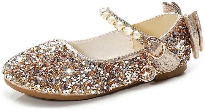 Girls Mary Jane Sequin Dress Shoes Toddler Cute Wedding Party Flat Shoes