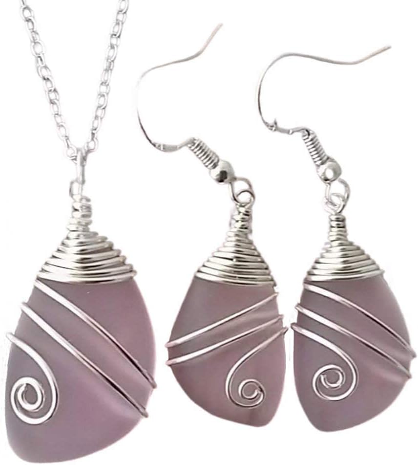 Handmade In Hawaii, Wire Wrapped Sea Glass Necklace and Earrings Set, Birthday Gifts For Women