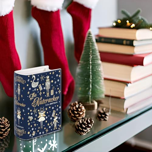 Steel Mill & Co Original Small Book-Shaped Decorative Vase, Ceramic Vases for Home Decor, Cute Christmas Bookshelf Decor, Unique Vase for Book Lovers, Nutcracker - Thumbnail 5